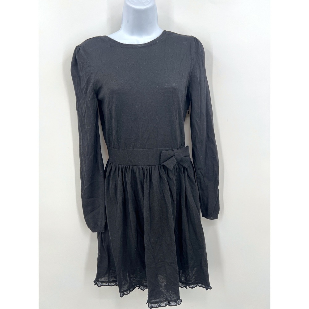 RED Valentino Black Knit Dress 100% Wool Little Black Dress Size S Bow‎ Classic